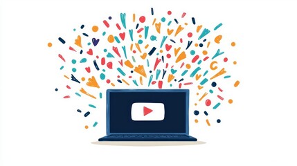 Colorful digital celebration bursting from a laptop screen, symbolizing online creativity.