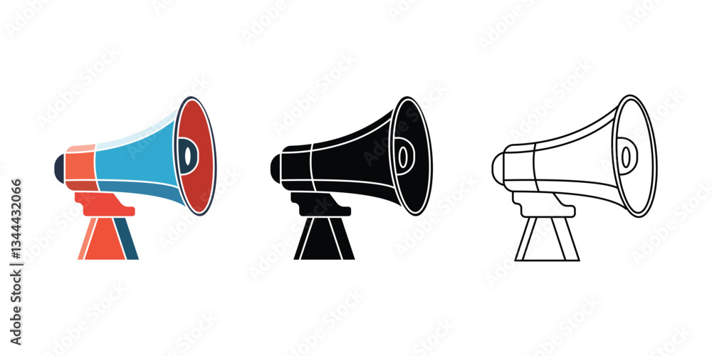 Poster megaphone icon vector set minimal megaphone vector, use megaphone mike on hand, megaphone and loudsp