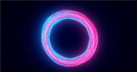 Abstract technology cyberspace concept blue and pink neon colors light swirl lines circle shape on dark background. Vector illustration