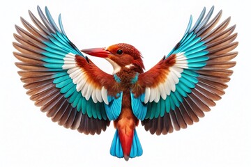 Obraz premium Surreal White-Throated Kingfisher Wings Isolated on White Background