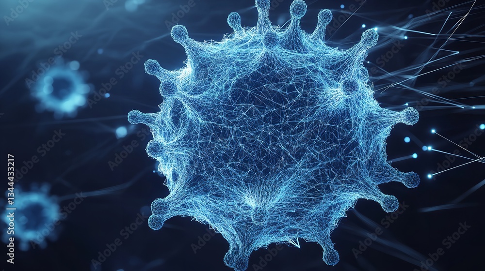 Aufkleber abstract blue virus particle digital art network graphic design web mesh cell data dark clean lines