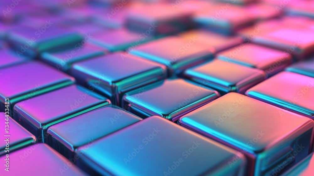 Poster a 3d rendering of a cutting-edge tech concept, showcasing translucent shapes positioned on a blue su