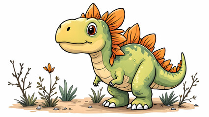 Obraz premium Cute cartoon dinosaur simple background for kids