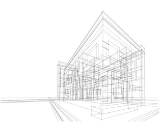 Fototapeta premium sketch of building 3d rendering