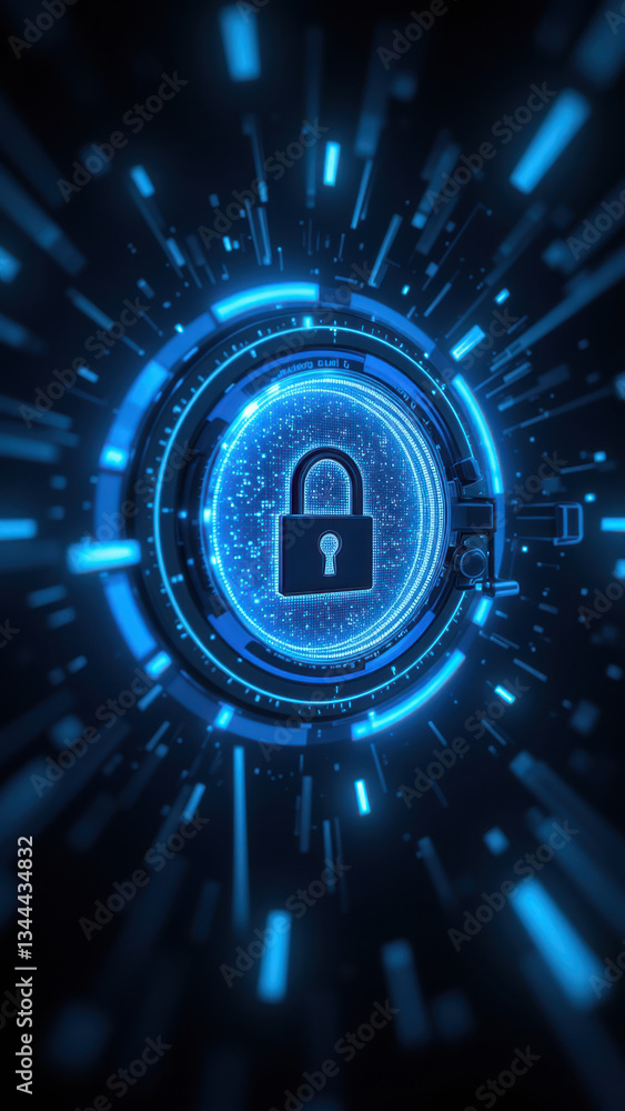 Aufkleber this image portrays a futuristic security lockdown with digital blue light effects surrounding a key