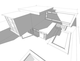 sketch of building	3d rendering