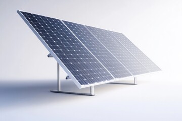 capture single sleek solar panel angled with light in minimalist white setting emphasizing its clean lines and innovative