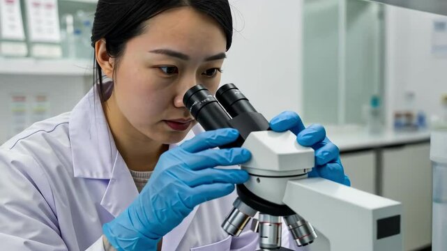 A scientist examines samples through a microscope in a lab, highlighting research and precision in scientific inquiry.