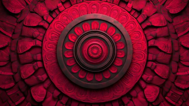 A 3D render of a red mandala design wallpaper, showcasing a 3D Diwali celebration concept