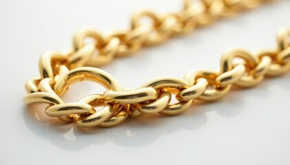 Obraz premium Close-up of a gold hip hop chain on white background, reflecting, link