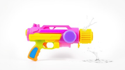 Yellow plastic spray gun, Platic toy gun for kids, plastic toy gun on a white isolated background