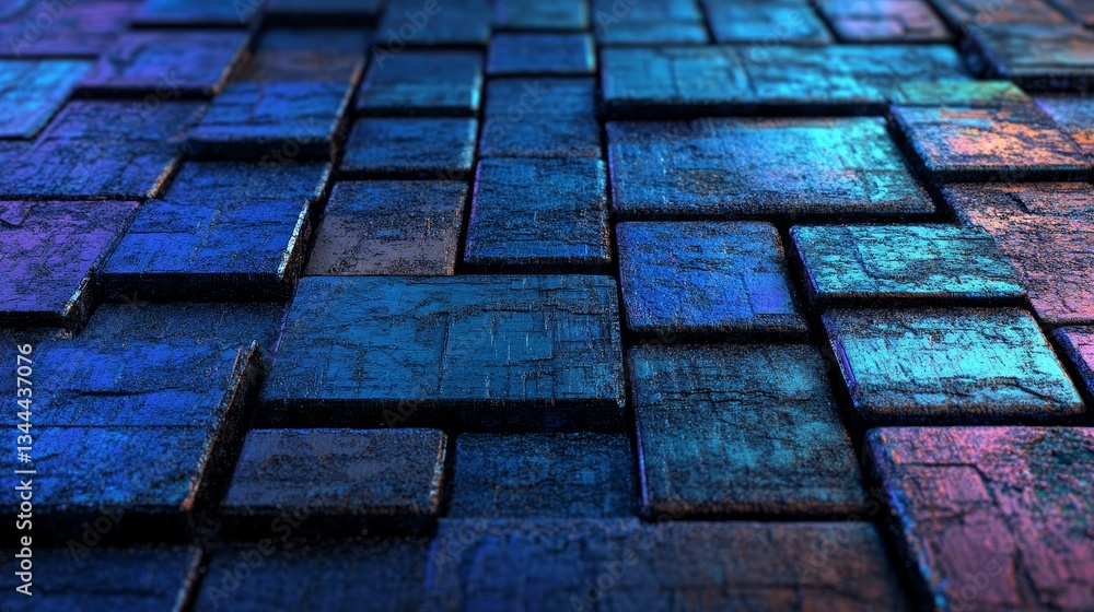 Poster a 3d rendered tech background is formed by neatly arranging blue translucent cubes in a creative man