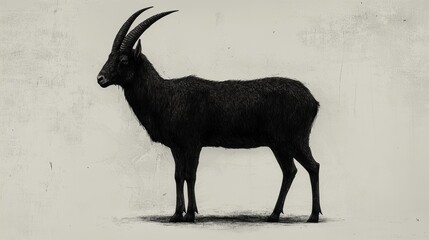 Abstract minimalist landscape of mountain goat in nature serene environment artistic viewpoint