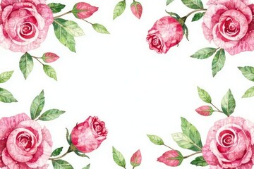 Fototapeta premium Delicate watercolor roses & leaves, repeating pattern, nature, illustration