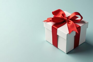 Elegant red ribbon tied gift boxes, gold accents, anniversary, gift wrapping, illustration