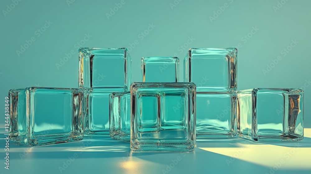 Poster the image presents acrylic blocks positioned on a blue surface, conveying a futuristic tech aestheti