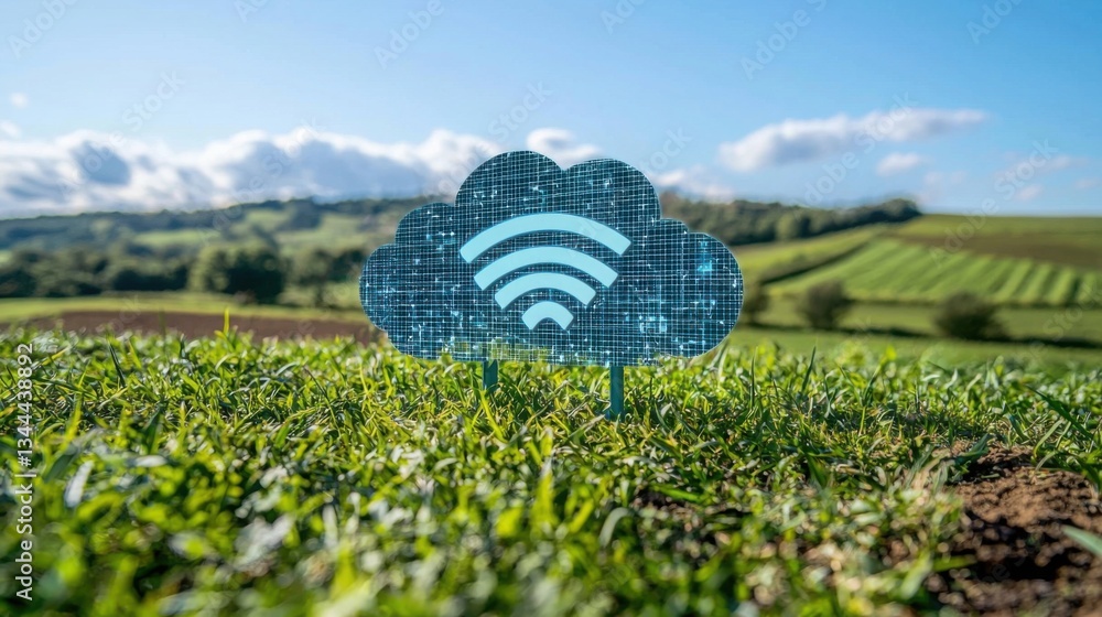 Poster cloud with wi-fi representing enhanced 5g signal technology and connectivity solutions for modern co