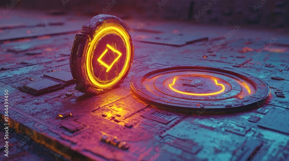 Poster the orange and yellow reload technology concept is depicted as a vibrant icon on a black background 