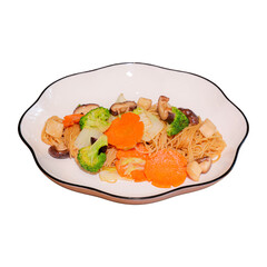Stir-fried vegetable noodles kitchen food dish indoor close-up healthy cooking