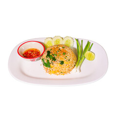 Delicious fried rice dish with dipping sauce culinary setting gourmet photography asian cuisine