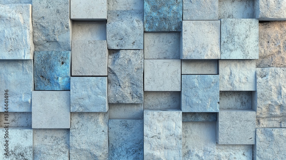 Poster the image features a 3d rendering of rectangular mosaic tiles arranged in a wall shape, with semiglo