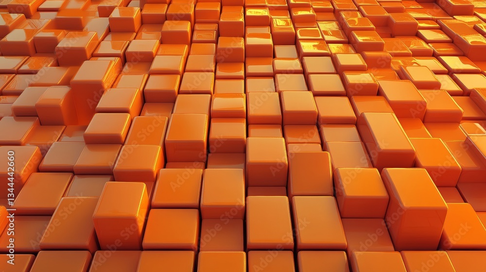 Poster the image is a 3d render of translucent cubes arranged perfectly, with a color scheme of orange and 