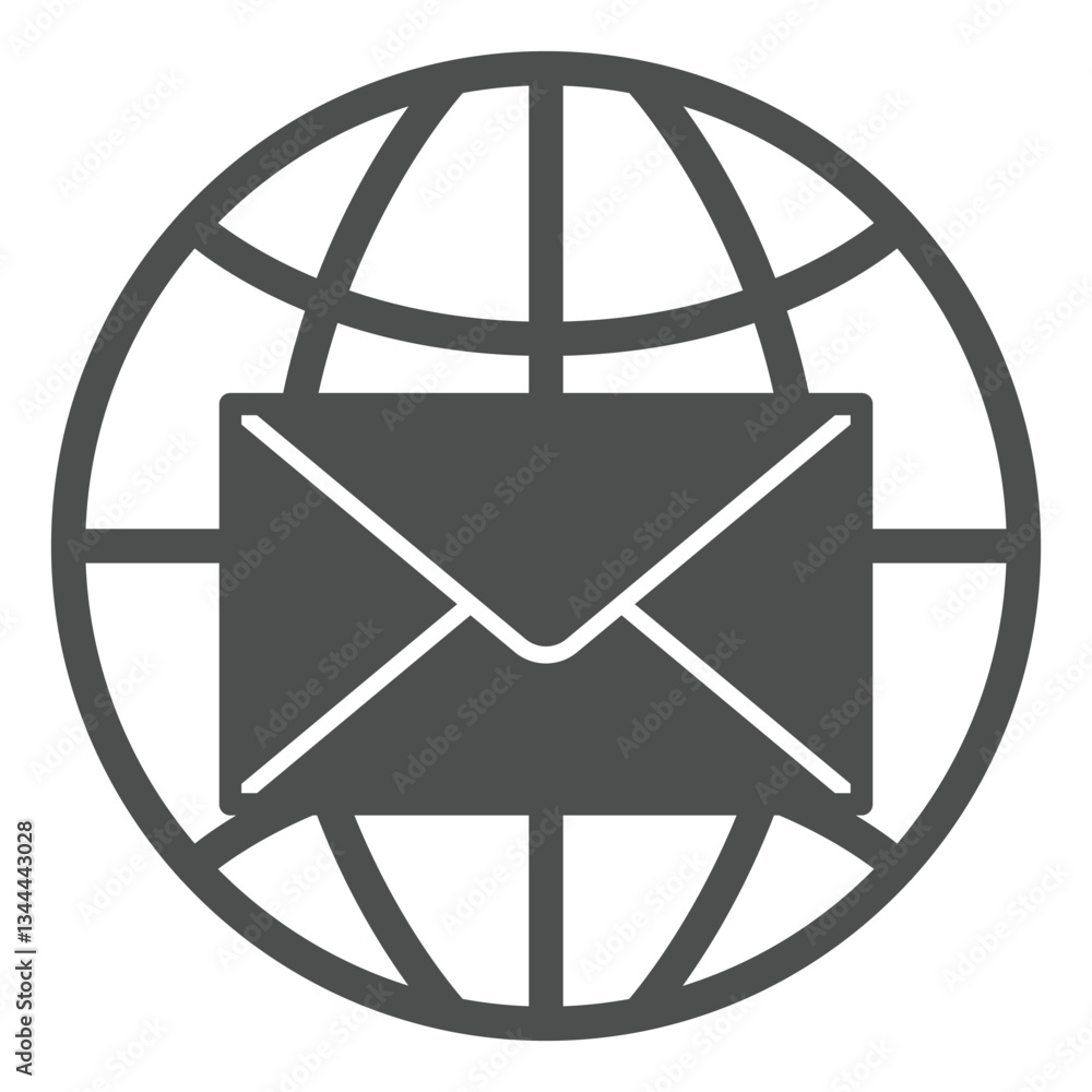 Poster world globe with mail envelope solid icon, postage delivery concept. vector graphics. planet with le