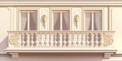 Obraz premium Elegant Balcony Detail with Ornate Railings and Architectural Accents in Neutral Tones