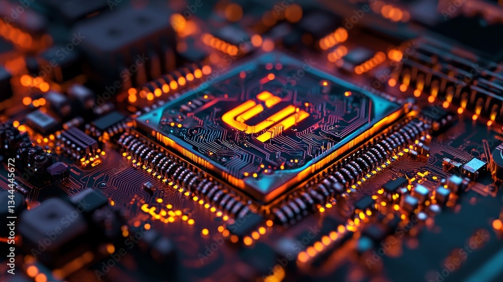 Poster the concept of information technology is illustrated through a 3d render of a microchip with an info