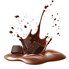 Melted chocolate splash with cubes.  A rich, decadent image of chocolate cubes sinking into a pool of melted chocolate, creating a dynamic splash