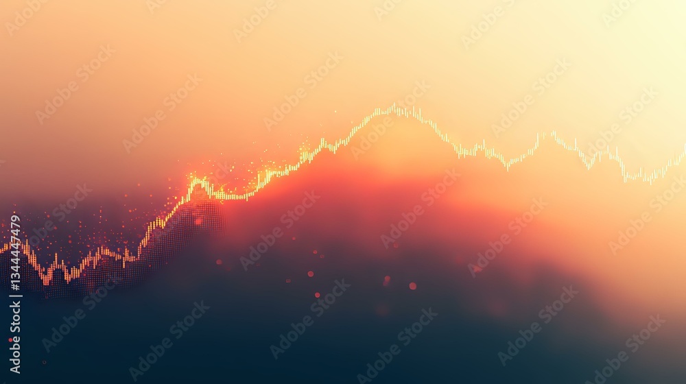 Poster glowing orange line graph showing market growth trend against dark background with soft bokeh effect