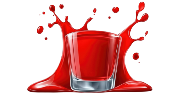 Vibrant Splash of Red Liquid in Glass with Energetic Flowing Motion and Bright Background