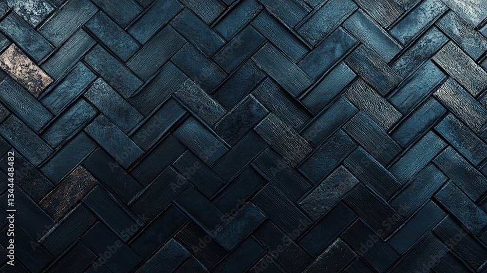 Poster the arrangement features herringbone and futuristic mosaic tiles in the form of a wall, accompanied 