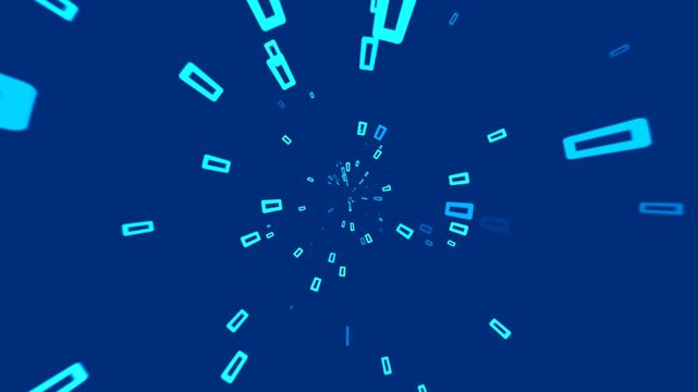 Navy blue background, appearing and disappearing rectangles in a great swirl, abstraction.