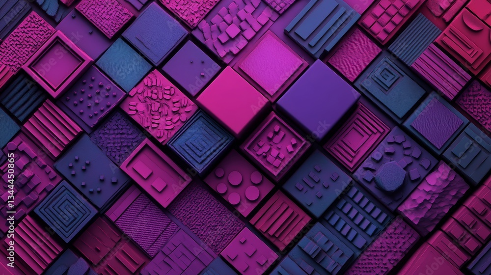 Poster the background is a 3d render of neatly arranged glossy blocks in violet and orange, showcasing inno