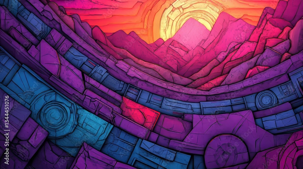 Aufkleber the background of this 3d render is a fusion of purple and turquoise hues, complemented by a geometr
