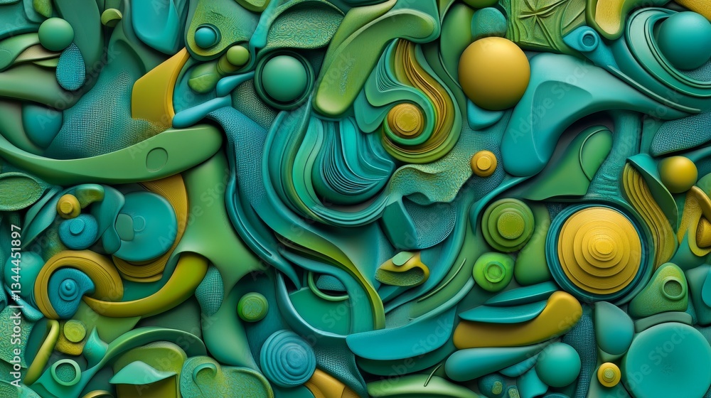 Poster the background is a fusion of turquoise and yellow, set against a geometric 3d structure with clean 