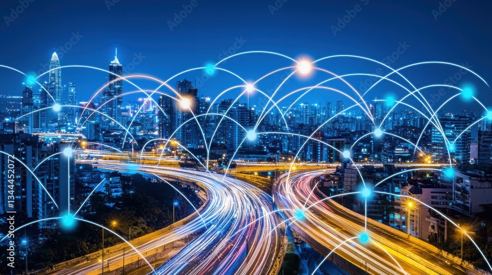 Poster aerial view of a cityscape representing ai-enhanced high-speed simulations for urban planning and de