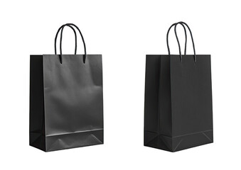 Two identical dark gray paper shopping bags, side-by-side,  present a blank, matte surface for branding