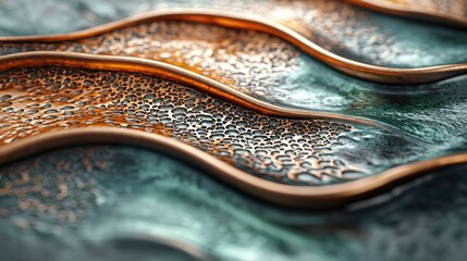 Abstract close-up of flowing metallic textures with intricate patterns and colors