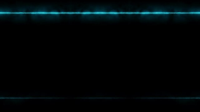 Long rectangular, horizontal colorful, aquamarine neon with smoke long lines on black background. Space for your own content.