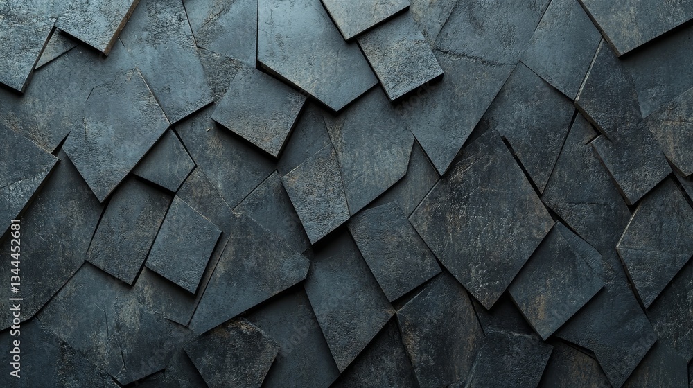 Poster the arrangement features concrete, futuristic mosaic tiles as a wall and semigloss, 3d, bricks stack