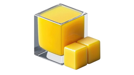 Obraz premium Bright Yellow Gel Cube and Colorful Gelatin Square on a Transparent Surface