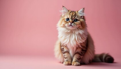 Fluffy Persian cat sits, looking directly at camera , image, playful, feline