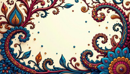 Intricate teardrop paisley motifs, swirling vines , ottoman, surface pattern