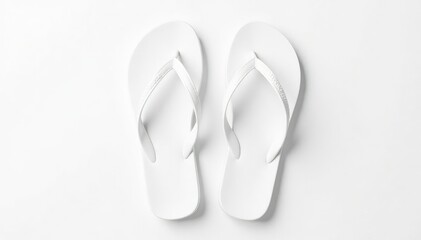 Pair of white flip-flops, isolated, clean white backdrop , toes, clean, objects