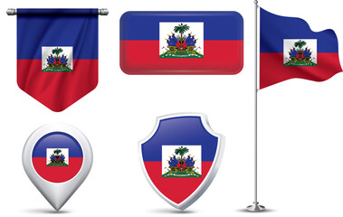 Various Haiti flag designs in different shapes and styles