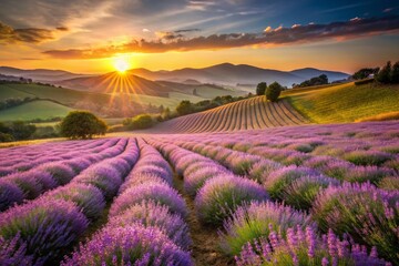 Tuscan Lavender Sunrise: Purple Fields & Rolling Hills at Dawn