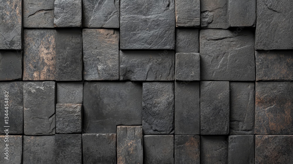 Poster the arrangement of concrete, 3d mosaic tiles in a wall shape, accompanied by stacked semigloss, rect