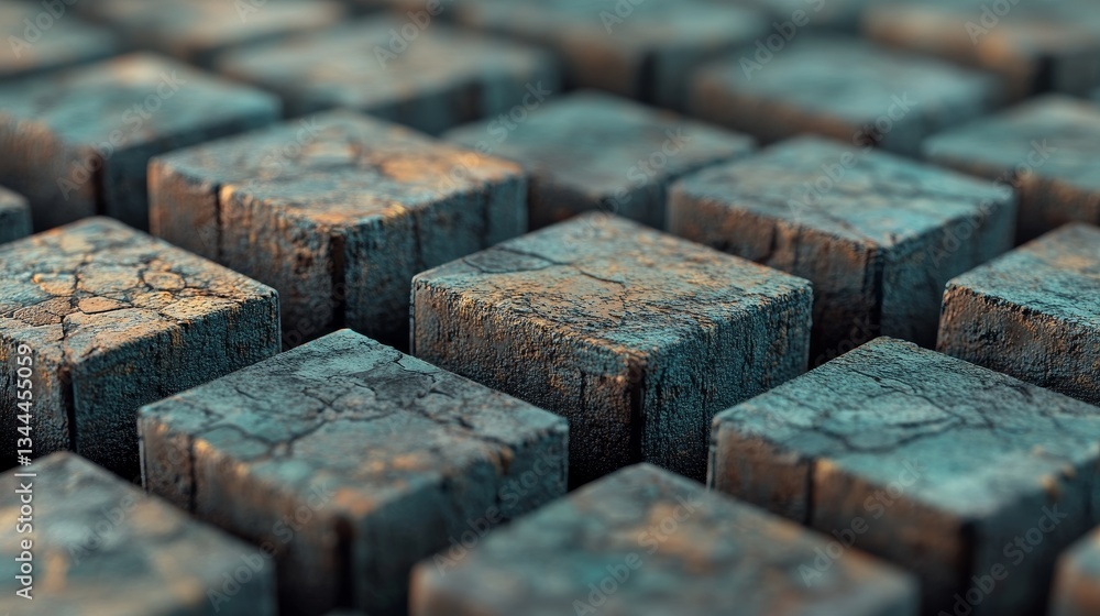 Poster a 3d render features precisely aligned translucent blocks with a grey, contemporary tech background